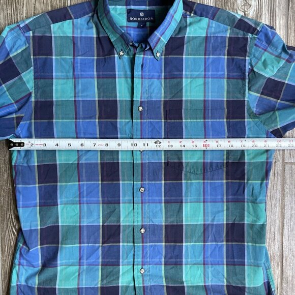 2/$18 SALE! Nordstrom‎ Button Up Shirt Mens Medium Blue Plaid Preppy Old Money - Picture 5 of 8